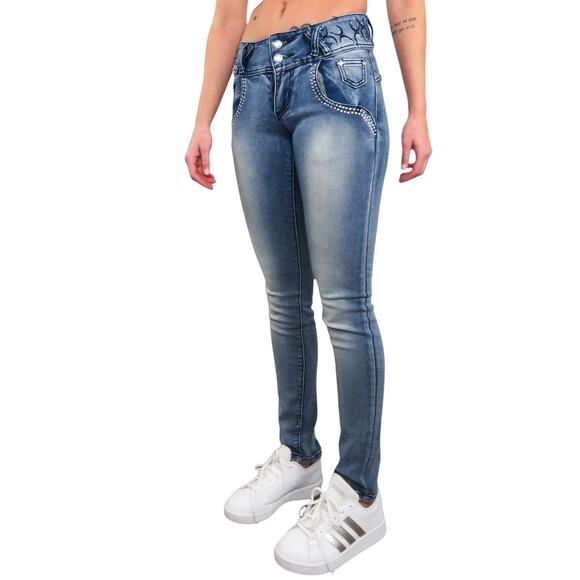 L.A. Concepts Y2k Vintage High Rise Yoke Jeans Bling Tattoo Size 24" - Picture 2 of 11